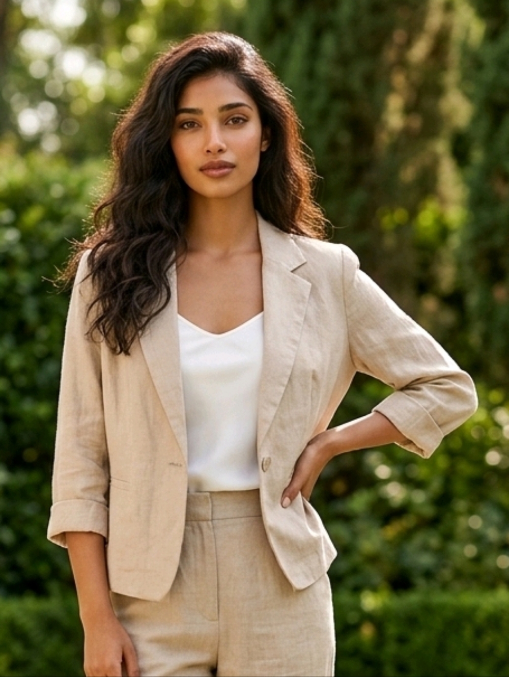 Cato Women's 22/24W Beige Linen Blazer Casual Work Jacket 2-Button Pockets Plus